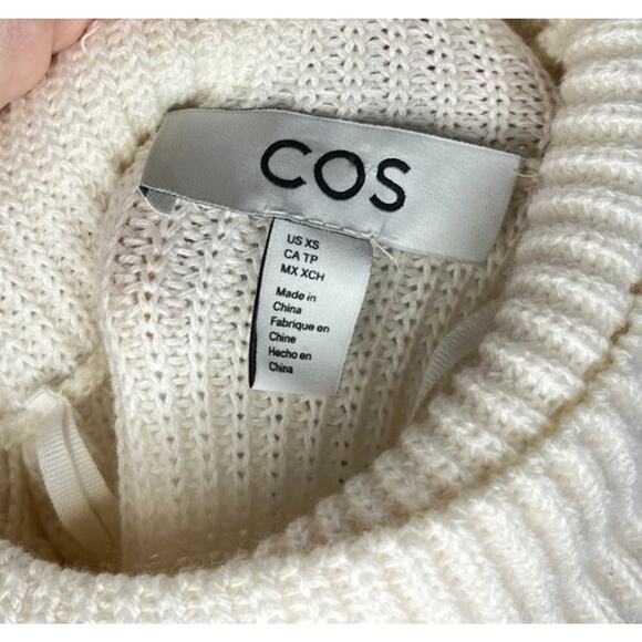 COS Sz XS Ivory Navy Blue Stripe Pullover Turtleneck Roll Neck Sweater - Picture 5 of 11
